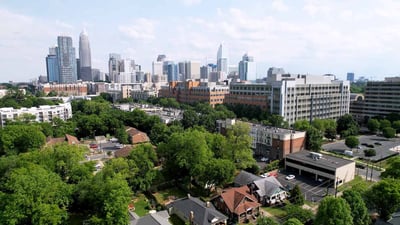 View of Charlotte Smart City cityscape from afar.