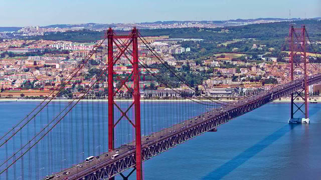Smart City of Lisbon equipped with IoT devices areal view