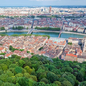 Aerial view of a green city, showcasing the city's stunning skyline and urban landscape.