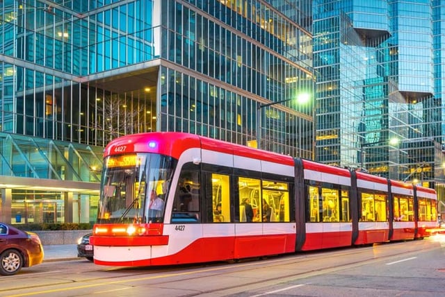 Tram in a city