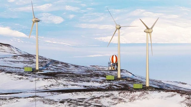 Energy utility wind farm in a snowy landscape