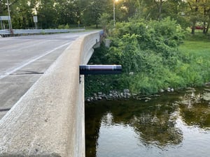 Hyfi Flood Monitoring Sensor on a bridge