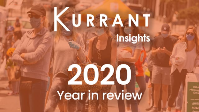 People during covid in a smart city with text in overlay reading Kurrant 2020 Year In review