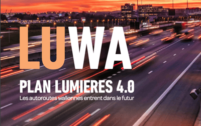 Luwa Plan Lumiere 4.0 innovative lighting as an overlay on a highway at dawn.