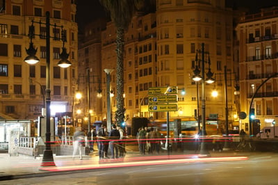 City At Night with smart Street Lighting and long exposure trail of light.