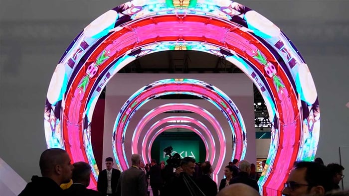 Led screens decoration at the mobile world congress 2022 in barcelona