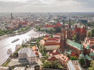 Areal view of the City of Wroclaw that is upgrading to smart water meters