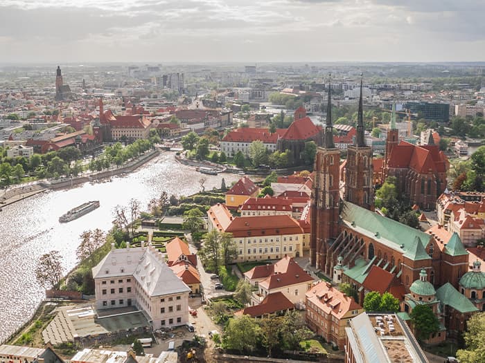 Areal view of the City of Wroclaw that is upgrading to smart water meters