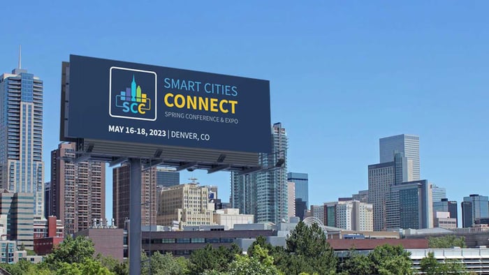 Smart cities connect billboard in urban area.