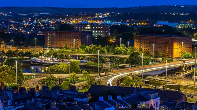 Stockholm illumuinated at night with smart street lights
