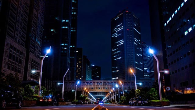 A city a night with its smartstreet lights turned on