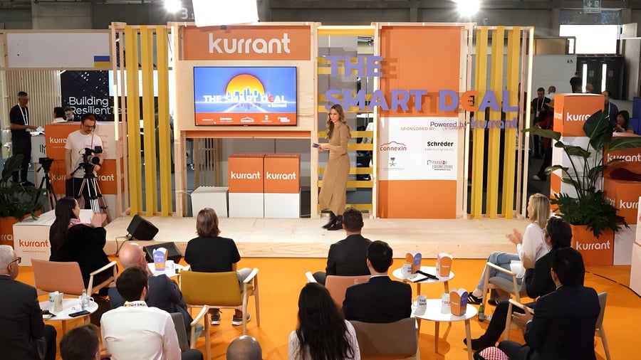 The Kurrant booth and stage at Smart City Expo World Congress, during The Smart Deal pitches
