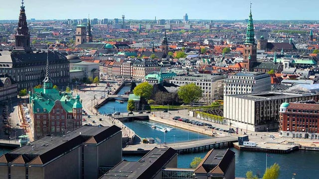 Areal photo of Copenhagen smart city during the day.