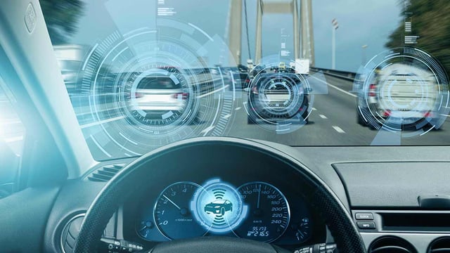 Illustration of a car equipped with v2x communication technology.