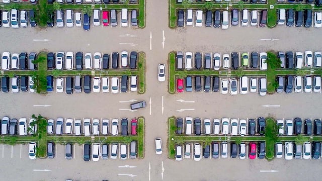 Cars parked in a smart city equipped with smart parking technology