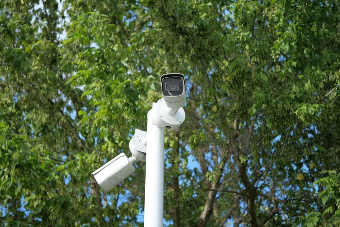 CCTV security camera operating outdoor