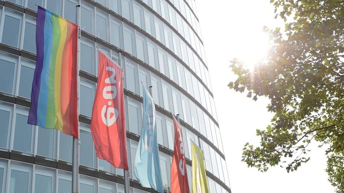 E.On Logo on a flag in front of headquaters