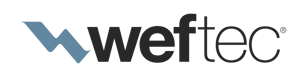 WEFTEC logo featuring a stylized blue "W" followed by black "eftec" text and a registered trademark symbol.
