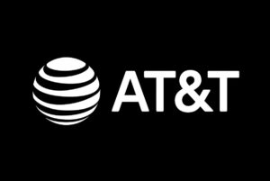 White AT&T logo and globe icon centered on a solid black background.