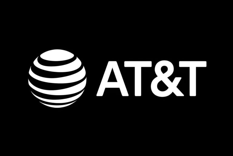 White AT&T logo and globe icon centered on a solid black background.
