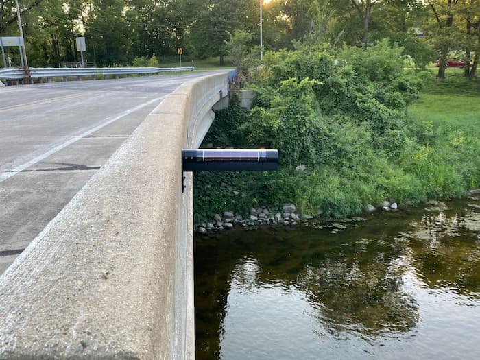 Hyfi Flood Monitoring Sensor on a bridge