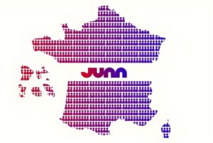Map of France composed of purple and red person icons with the JUNN logo centered in the middle.