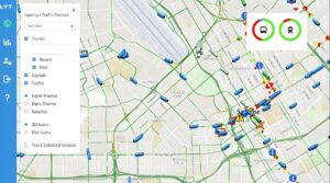 Screenshot of the LYT transit priority dashboard showing a digital map of Fullerton with real-time bus and rail icons.