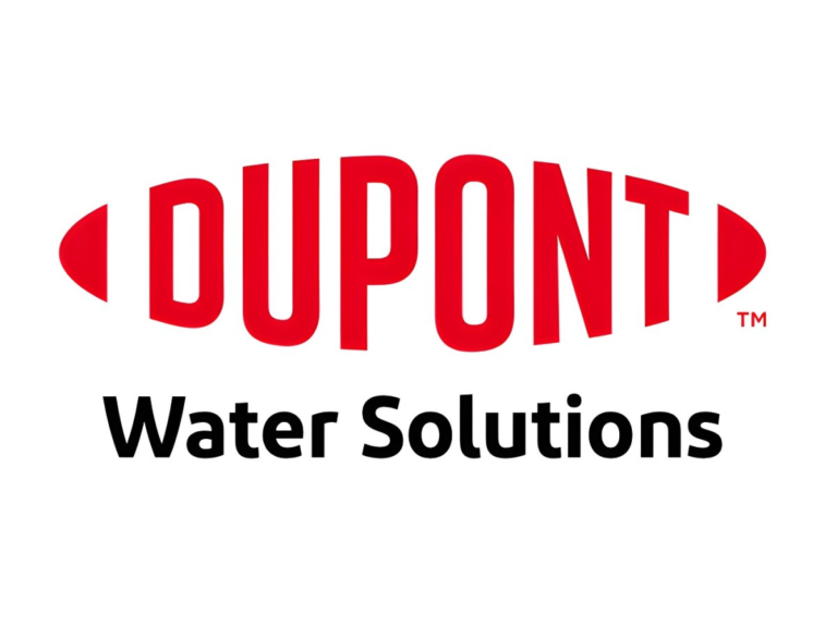 DuPont Water Solutions logo featuring red DuPont lettering between two red ovals above black text on a white background.