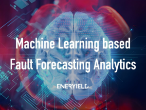 Digital human brain graphic with Eneryield logo and Machine Learning based Fault Forecasting Analytics text overlay.