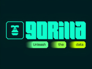 Gorilla company logo with a stylized primate icon and the slogan "Unleash the data" on a dark background.