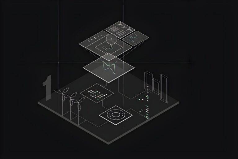 Isometric digital illustration of a smart grid data platform with wind turbines, solar panels, and analytics dashboards.